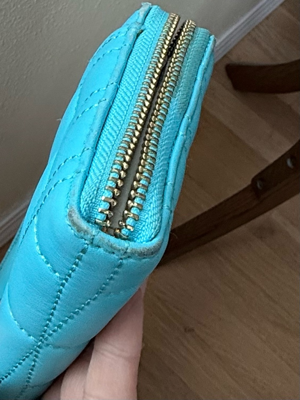 kate spade Teal Quilted Zip Wallet with Logo Plaque - Picture 11 of 13